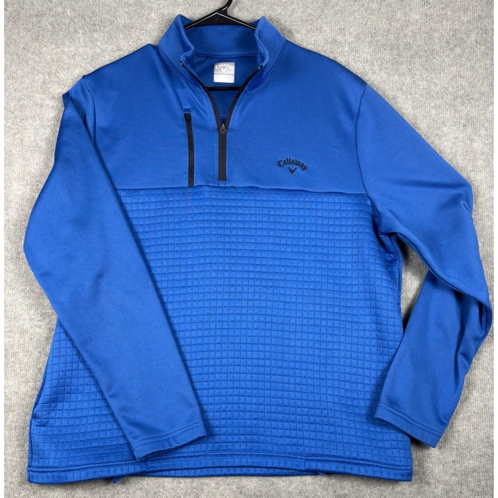 Callaway CGKFE0F3 1/4 Zip Pullover Grid Texture‎ Chest Pocket Large Blue